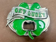 GET LUCKY Four Leaf Clover Shamrock St Patrick Day Belt Buckle Bottle Opener
