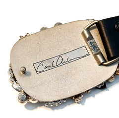 SIGNED DESIGNER CRYSTAL & FAUX PEARL BELT BUCKLE W/ BELT