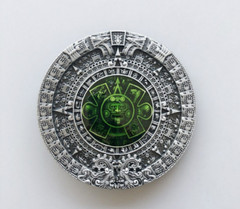 Aztec Mayan Calendar Green Enamel Metal Fashion Belt Buckle