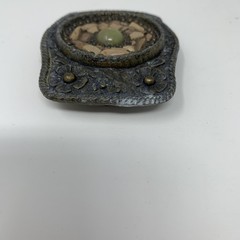 Western Belt Buckle Mens Gray Floral Metal Beaded Stone Mosaic Cowboy Rustic