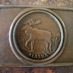 Vintage Century Canada Alaska Moose Belt Buckle Brass Tone Wildlife Souvenir
