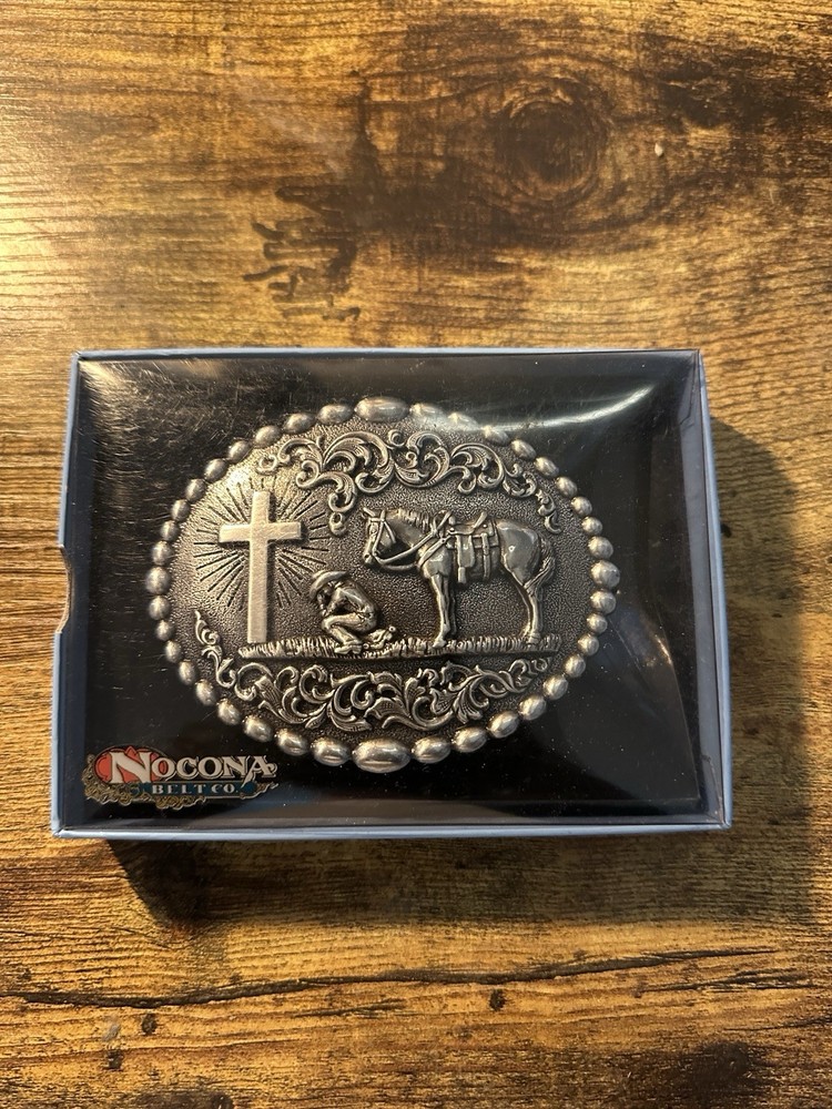 Nocona Cowboy Praying at the Cross Belt Buckle M & F Western 37056