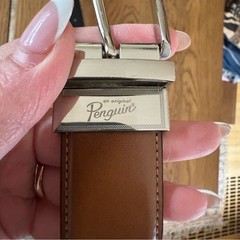 Original Penguin Tan black Leather Belt with Silver Buckle reversible 34/85