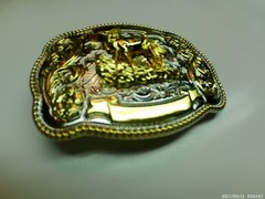 Belt Buckle Deer Elk Large 4&Prime; x 3&Prime; Hunting Western Cowboy Silver Gold