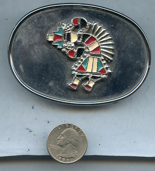 Silver Tone Blue Red Indian Enamel Belt Buckle