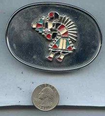 Silver Tone Blue Red Indian Enamel Belt Buckle