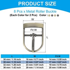 8Pcs 0.7&Prime; Single Prong Belt Buckle Roller Buckle Black/Silver/Light Gold/Brown