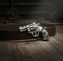 New Men Silver Metal Western Old School Fashion Belt Buckle Revolver Gun Skull