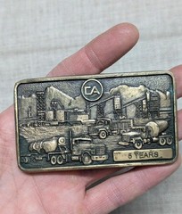 vintage CA belt buckle OIL REFINERY drilling rig SOLID BRASS western 1981