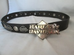 Harley Davidson Buckle & Black Belt Grommet & HD Logo Genuine Leather Size 30