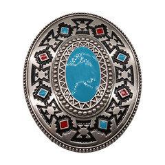 Men Women Silver Metal Cowboy Western Fashion Belt Buckle Ethnic Oval Turquoise