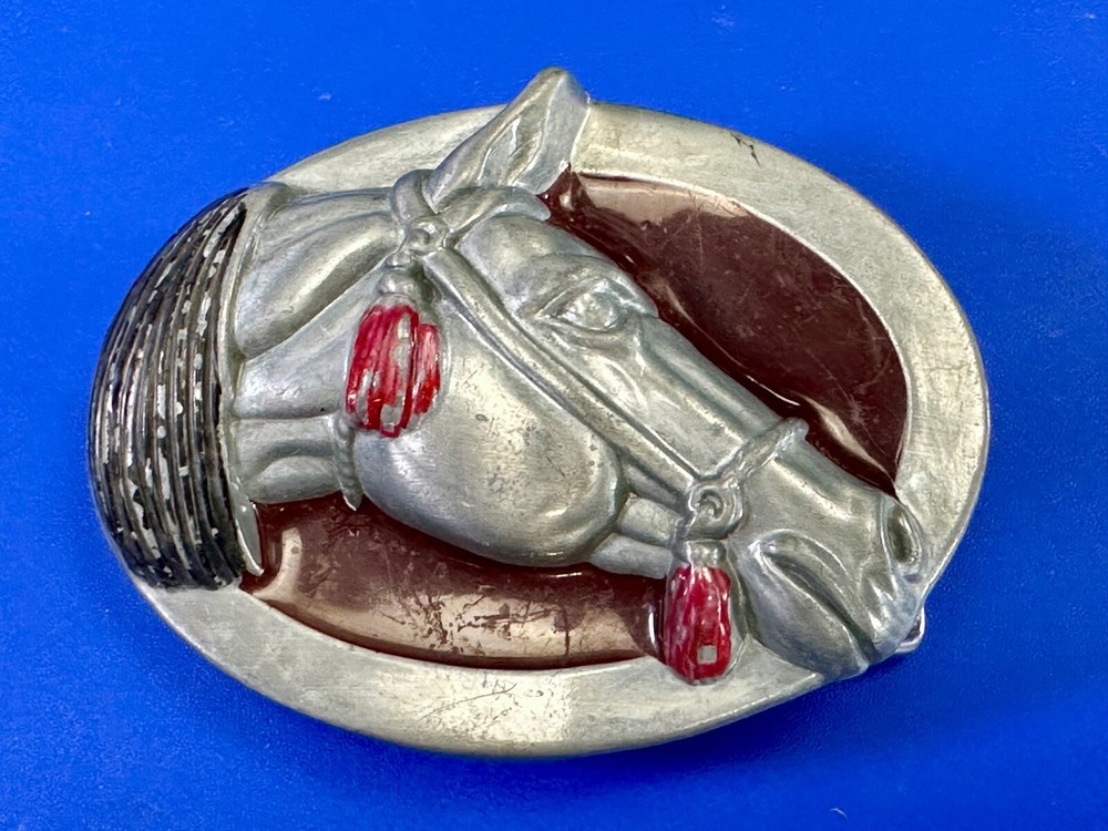 Raised Horse Head Vintage Cowgirls Red Enamel Accents Belt Buckle