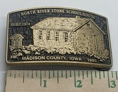 VTG 90&rsquo;S ADVANCED CASTING SOLID BRONZE BELT BUCKLE NORTH RIVER STONE SCHOOLHOUSE