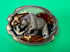 Southwestern Style Fishing Grizzly Bear Colorful Painted Belt Buckle