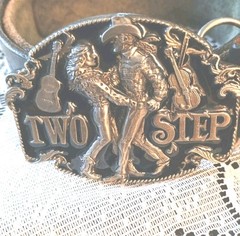 TWO STEP Belt Buckle 1994 Siskiyou Buckle Co. #N-7 Cowboy Western USA W/36&Prime; Belt