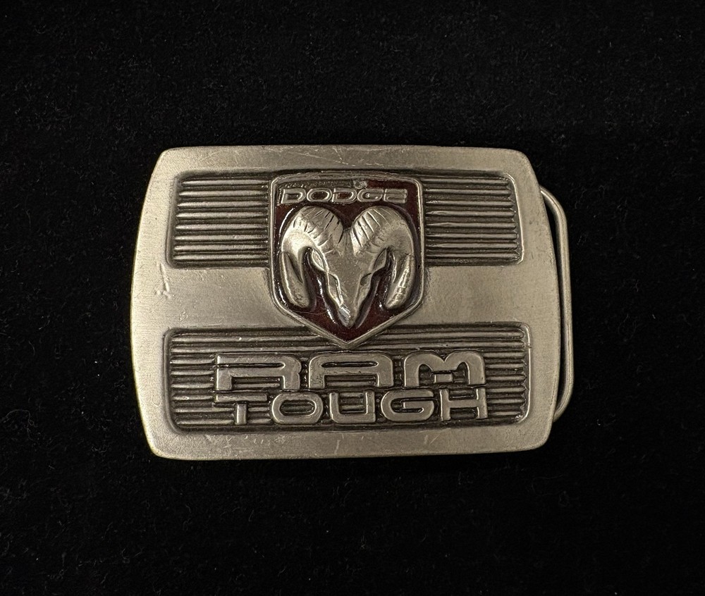 Vintage Dodge Ram Tough silver toned metal belt buckle from 1990s RARE