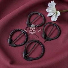 Hand-Forged Medieval Viking Iron Brooch Leaf Design Cloak Pin ( Set of 4)