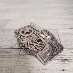 Western Gun Revolver Spinning Chamber Rodeo Cowboy Belt Buckle
