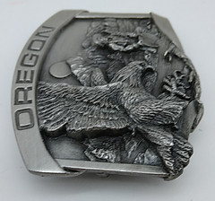 Vintage 1984 Oregon Trail Siskiyou Belt Buckle Pewter Gold Rush w/Eagle DETAILED