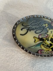 Ed Hardy Skull Belt Buckle Death Or Glory Glossy With Metal Trim