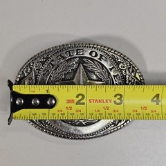 Texas State Seal Silver-Tone and Black Belt Buckle 3 3/4&Prime; x 2 3/4&Prime;