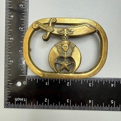 Vintage 1980 Solid Brass Shriners Belt Buckle Scimitar Crescent Sphinx Star