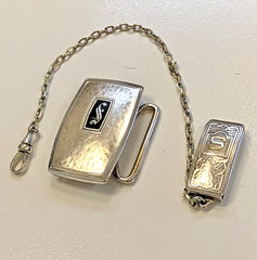 Hickok Beltogram Belt Buckle Pocket Watch Loop Chain Art Deco Mixed Metals 925