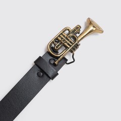 Baron Buckle Gold Solid Brass Trumpet Vintage 1979 Novelty Leather Belt Included