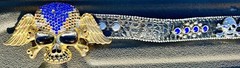 Skull covered in Clear & Blue Rhinestones Belt & Belt Buckle,Missing Some Stones