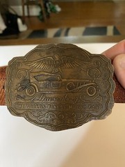 Vintage Brass Duesenburg Straight Eight Belt Buckle And Leathe Belt Handmade Car