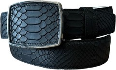 Genuine Leather Python Snakeskin Print Western Belt with Removable Buckle-Black