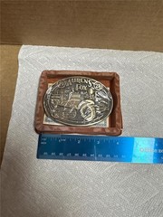 OE20170 NOS VINTAGE 1982 ADM 928 AHRENS FOX FIRETRUCK SOLID BRASS BUCKLE