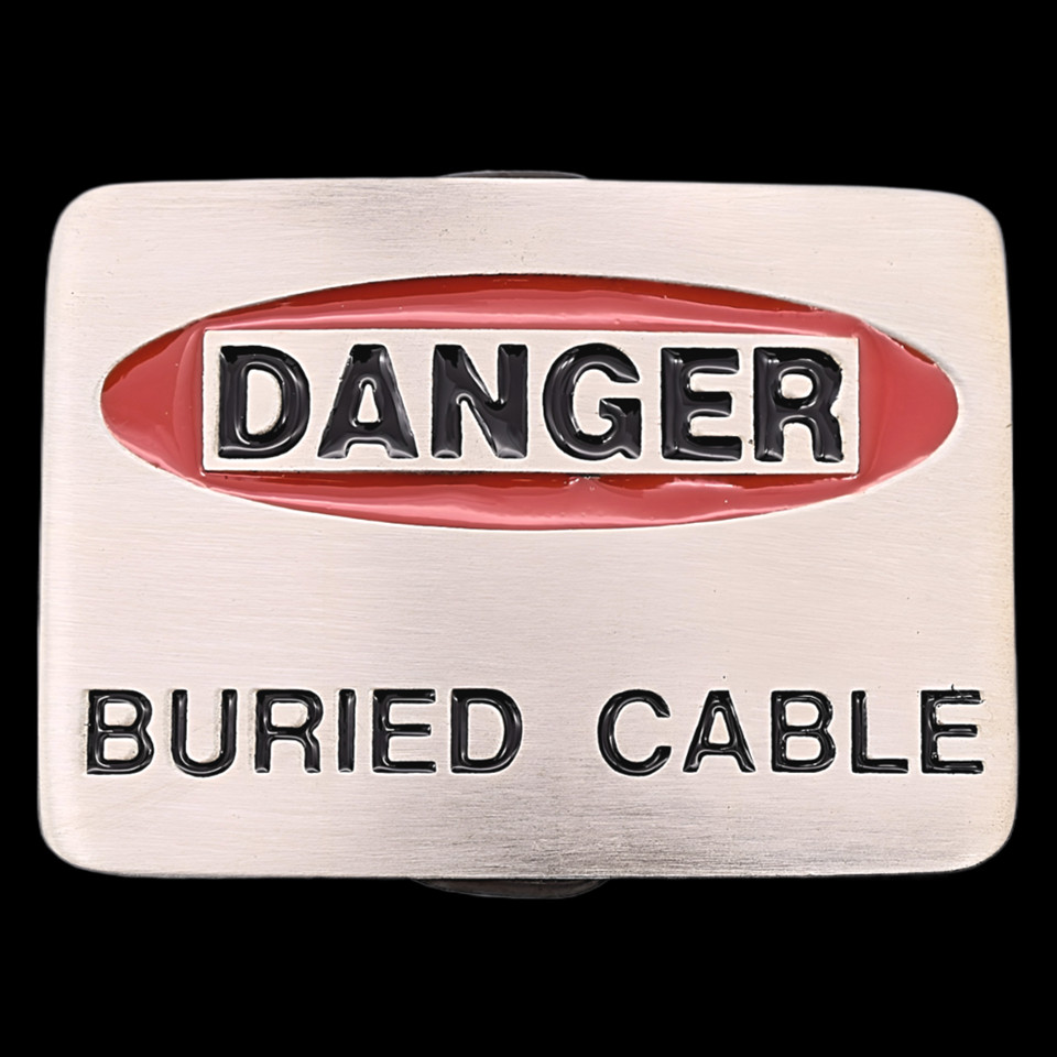 Danger Buried Cable Sign Dick Joke Belt Buckle