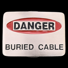 Danger Buried Cable Sign Dick Joke Belt Buckle