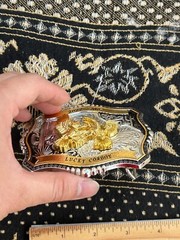 Western Buckle Gold Black Silver Roosters Cowboy 2 »Buckle Hebilla Vaquero Gallo