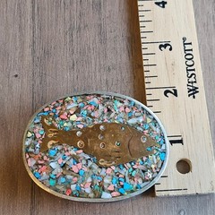Vintage Alpaca Silver Fish Belt Buckle with Crushed Stone Inlay