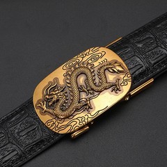 Men&rsquo;s Gold Tone Metal Animal Print Automatic Latch Belt Buckle 1.5in Rectangular