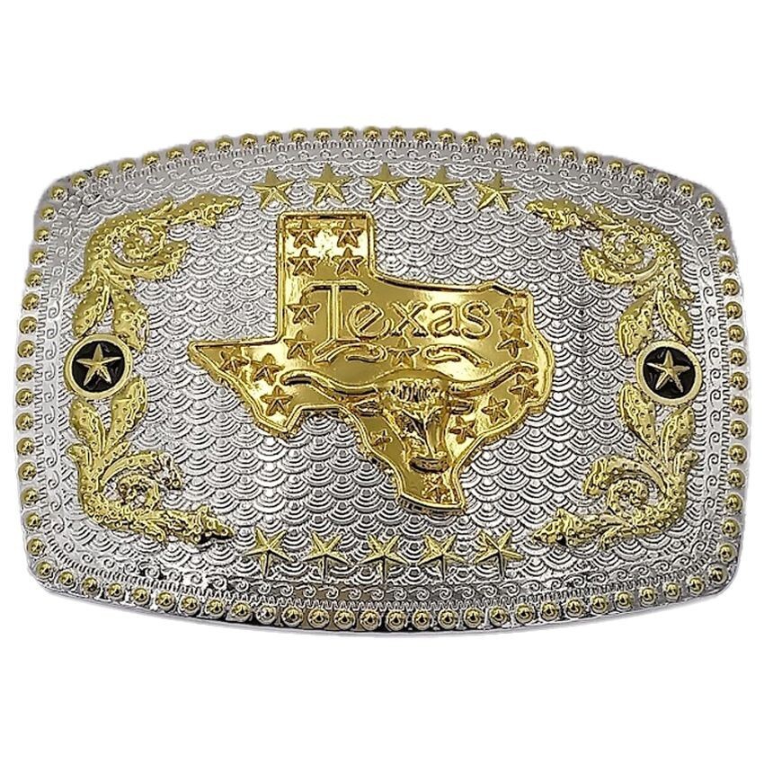 Oversize TEXAS STATE Flag SILVER & GOLD Belt Buckle Cowboy Cowgirl Rodeo LARGE