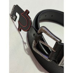 True Religion Palomo Western Belt Black Croc Embossed Silver Buckle Size 36 NWT