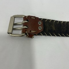 Studded Brown Belt Size 34 Buckle Double Prongs Stitched Western Cowboy Theme