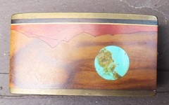 Signed Kenneth Reid Albuquerque NM Wood Turquoise Inlay Belt Buckle Western