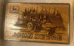 Vintage 1985 Metal Belt Buckle, Brass and Wood, John Deere, Tractor, Farming, Fa
