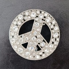 Silver Rhinestone Peace Sign Western Belt Buckle for Women, Metal, Shiny Round