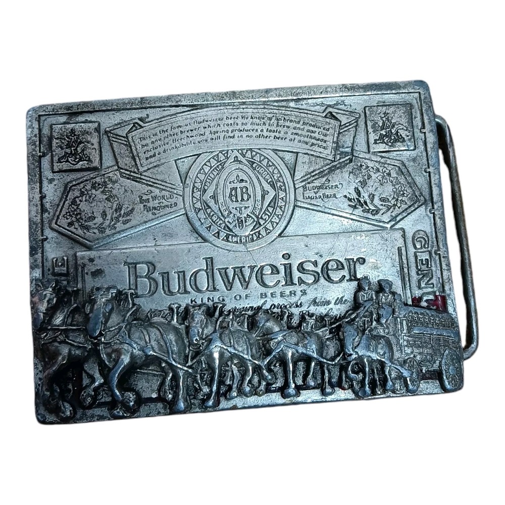 Vintage Budweiser King of Beers Pewter Belt Buckle Clydesdale Made in USA