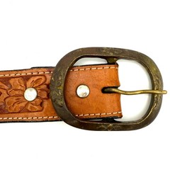 Montana Silversmiths Western Belt 32&Prime; Tooled Leather Cowhide Studs Statement