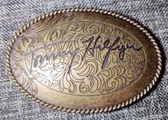 Vintage Tommy Hilfiger Belt Buckle Brass Oval 3 1/4&Prime; x 2 1/4&Prime; EUC