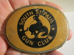 VINTAGE SOUTH ST. PAUL GUN CLUB LEATHER BELT BUCKLE – GW-26