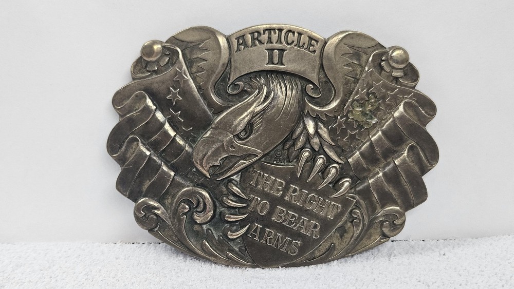 Award Design Medals Belt Buckle Mens Gold Article II Right To Bear Arms Eagle