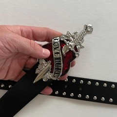 2000s Love Hurts Vintage Belt Graphic Style Adjustable Fits 26-34 Unisex Fit
