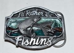 Vintage 1989 Arroya Grande  » I`d Rather Be Fishing  » Pewter 3D BELT BUCKLE USA